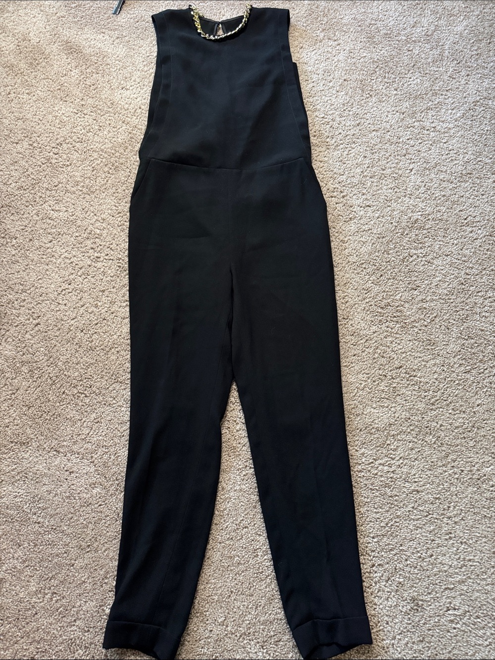 Ted Baker Black Sleeveless Jumpsuit with Gold Chain Neck